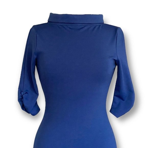 Unique Vintage Womens Blue Cassidy Wiggle Dress Sz 4 Retro Pin Up Girl Cowl Neck - Picture 4 of 7